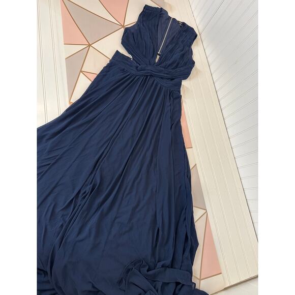 Lulus Sz L Vivid Imagination Navy Blue Cutout Maxi Dress Bridesmaid Prom NWOT - Picture 2 of 4